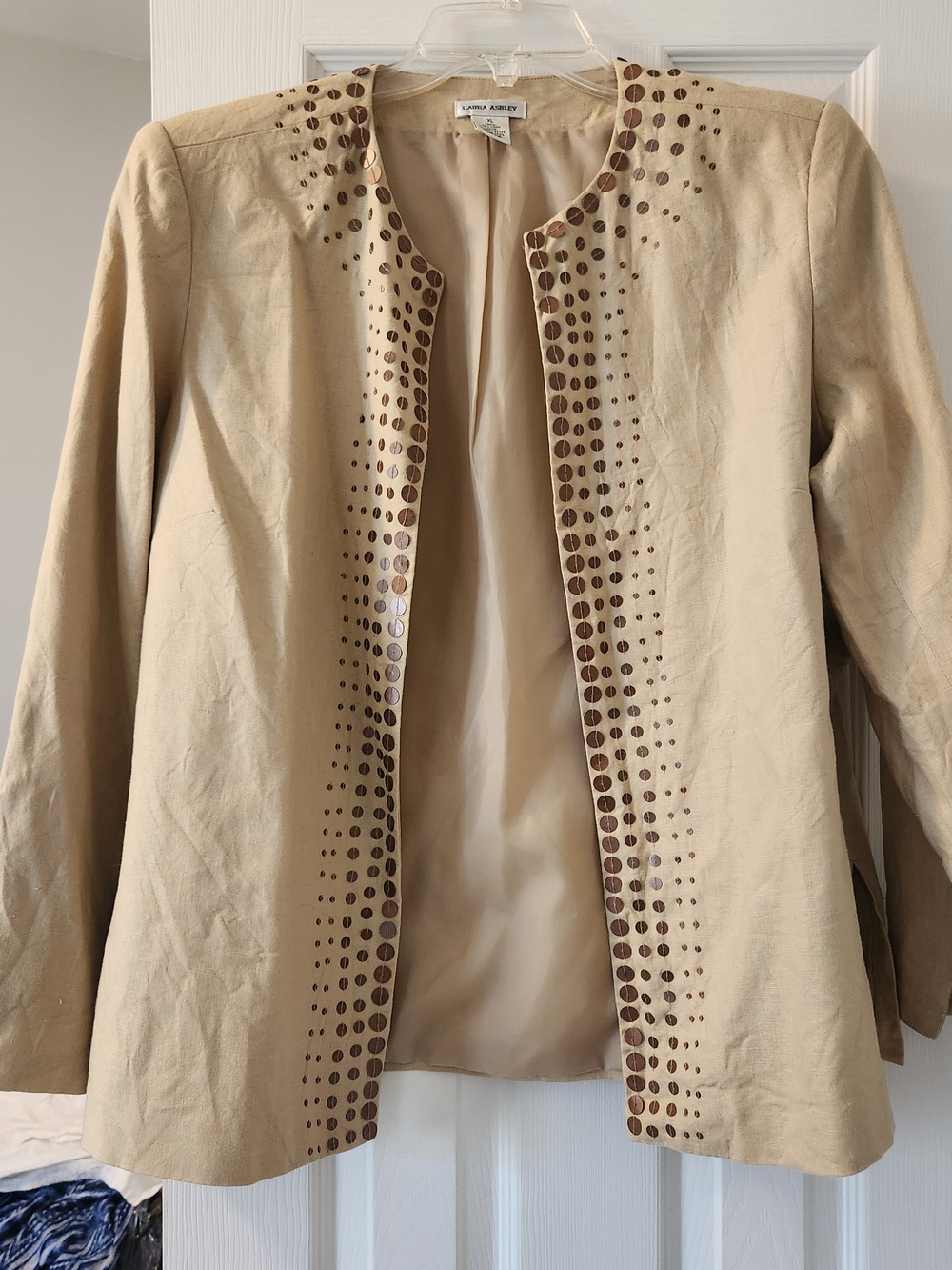 Laura Ashley Beige Stud-Trim Open Front Jacket - XL